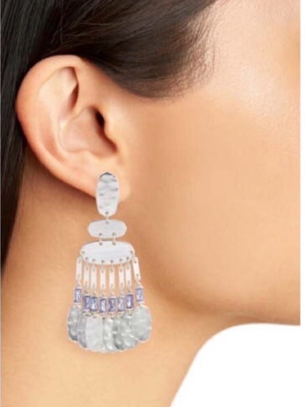 NWOT Kendra Scott Nicola Drop Statement Earrings in Rhodium Lilac Crystal - Picture 2 of 3